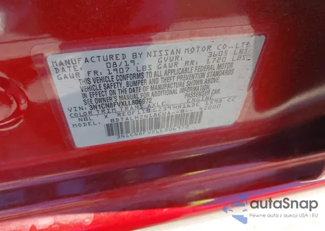 2020 Nissan Versa Sr Xtronic Cvt from USA, damaged, VIN 3N1CN8FVXLL806972